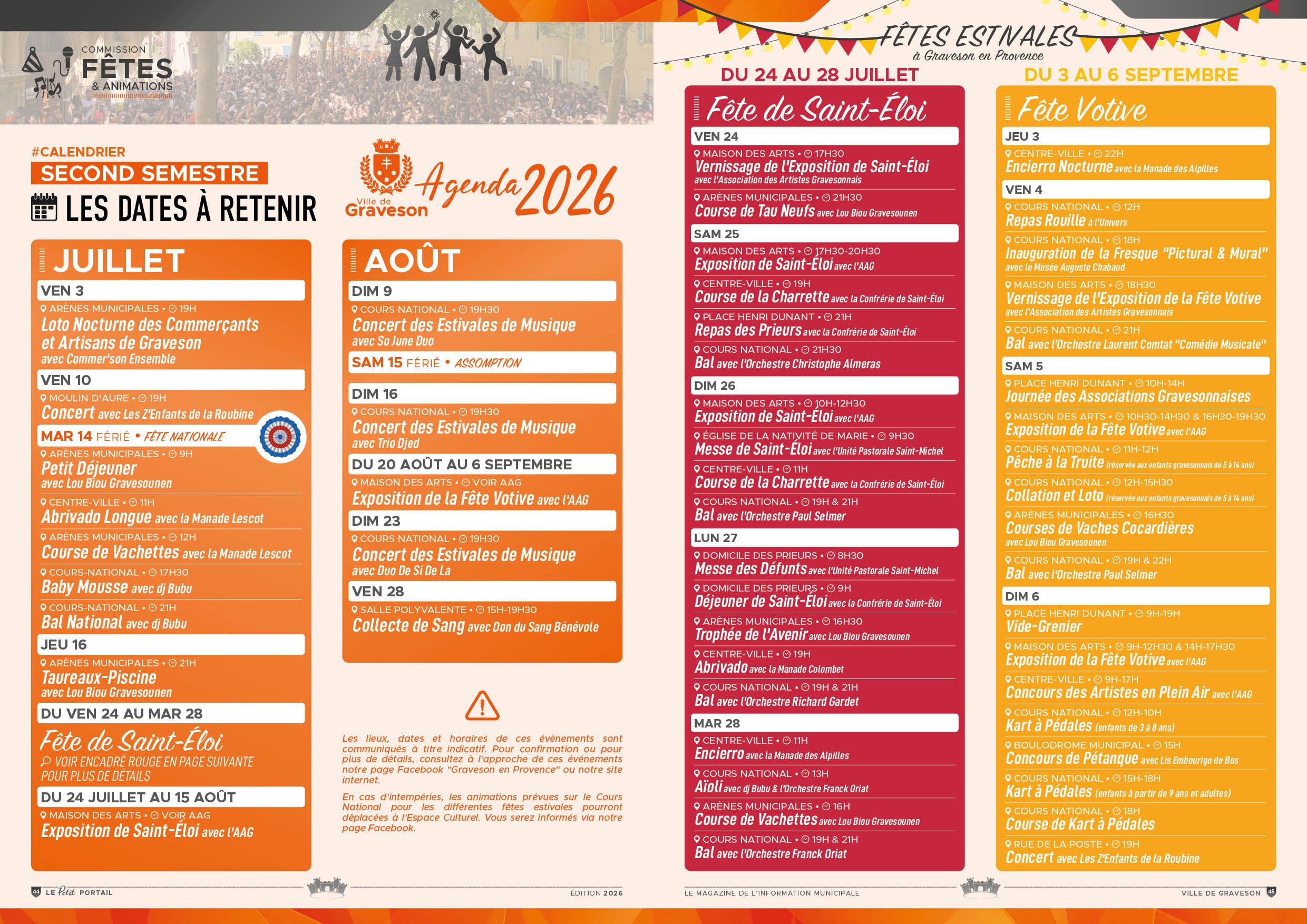 Calendrier des manifestations estivales